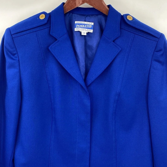 Pendleton Blazer Jacket Womens Size 10 Blue‎ Vintage Wool Gold Button Cropped - Picture 2 of 10